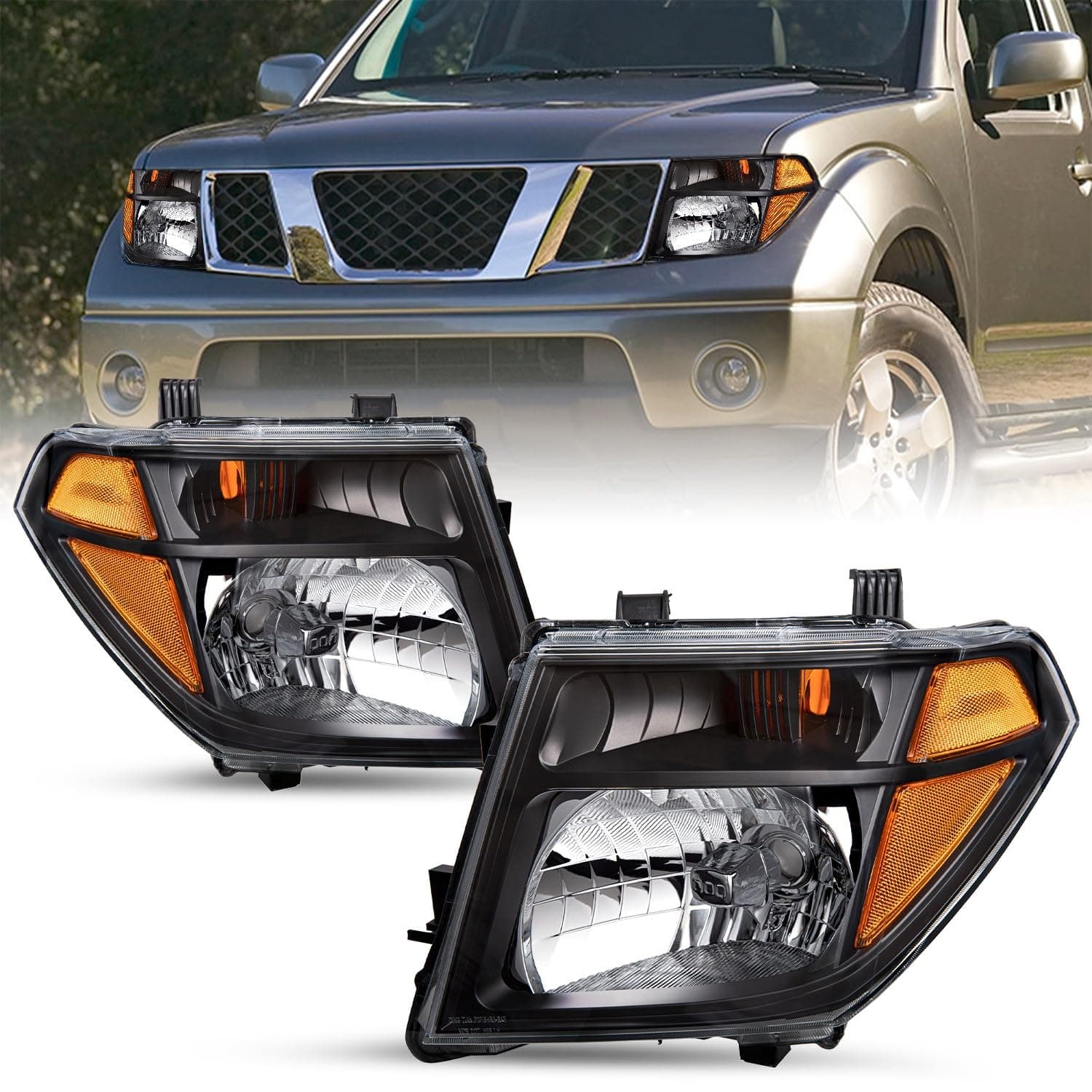 SOCKIR Headlight Assembly Fit for 2005-2008 Nissan Frontier / 2005-2007 Pathfinder Halogen Black Headlamp Pair Driver and Passenger Side