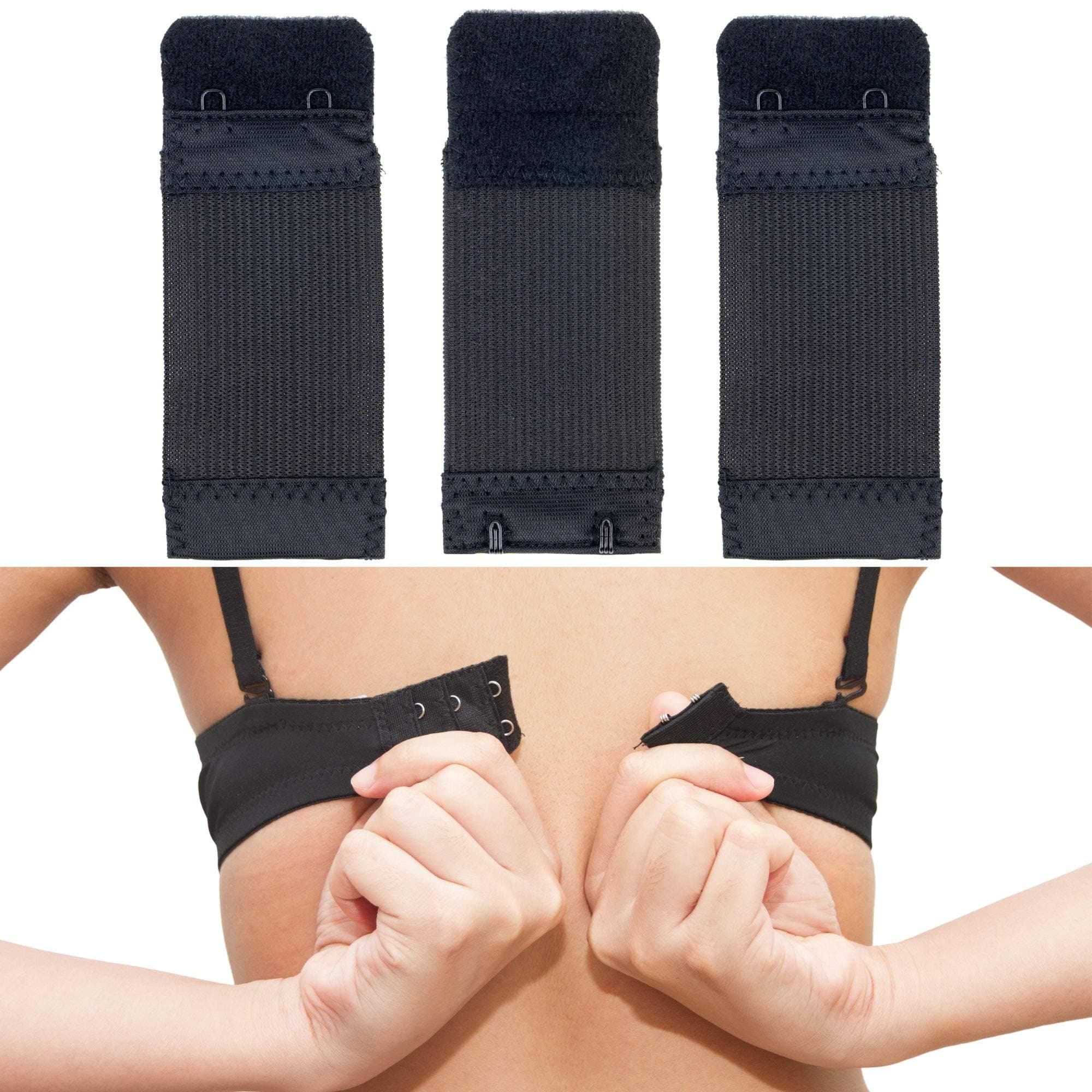 Comfy Bra Extension, Black or White or Rose to choose, 2 x 2 or 3 x 2 Hook Row, for All Common Bra Models, Soft and Elastic, Washable, Bra Extender Set, Bra Elastic Straps, Strap Extender, Adjuster