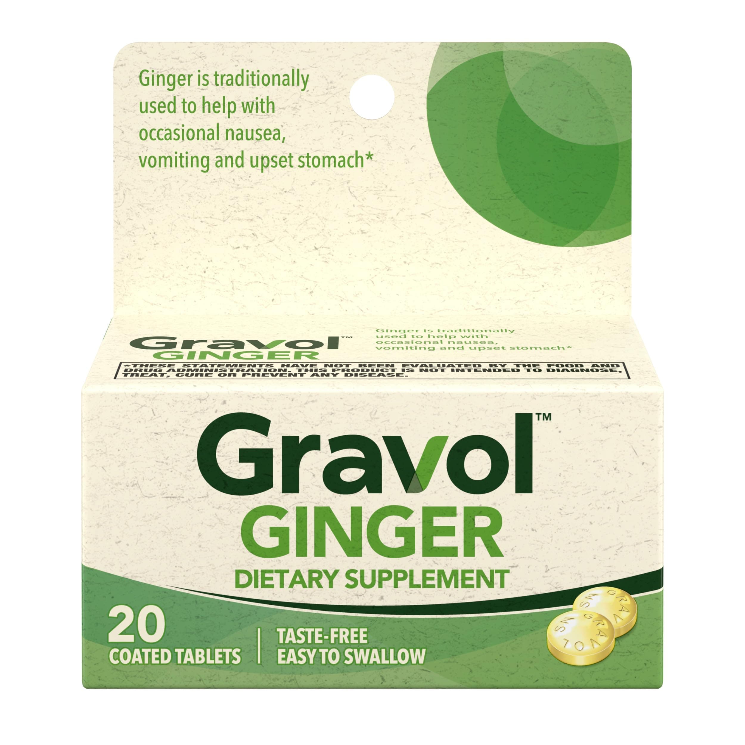 Gravol Ginger Tablets for Upset Stomach and Nausea, 20ct