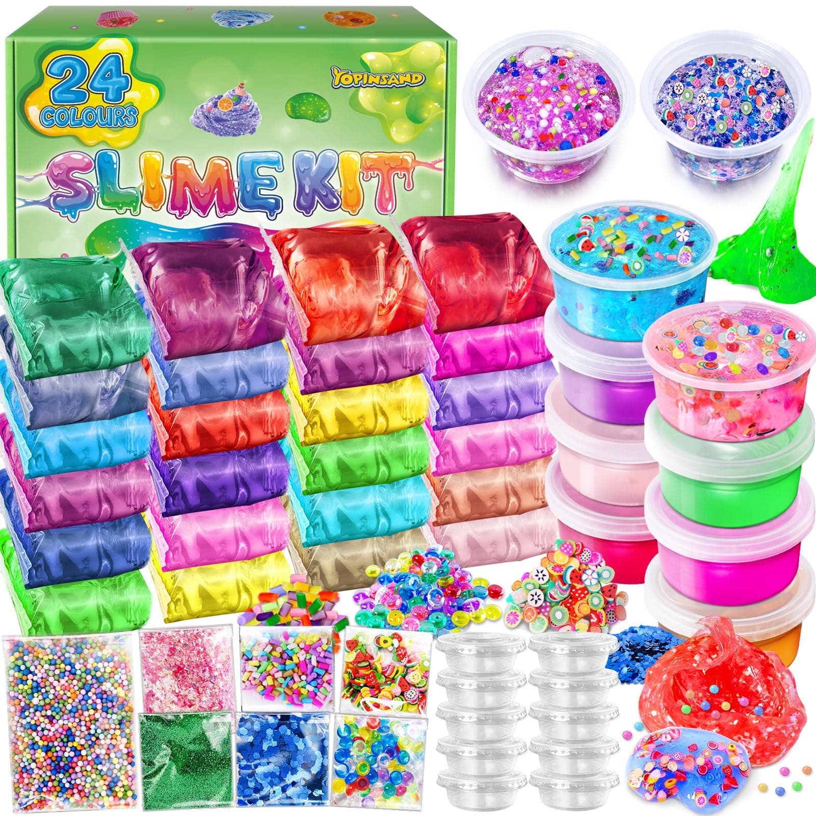 24 Pack DIY Slime Kit, Slime Making Kit for Girls, Premade Crystal Clear Slime with Add-ins, Foam Balls, Glitters, Slime Gift Toys for Kids 3-12