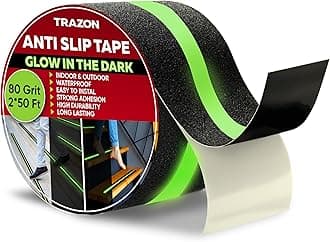 Grip Tape - Heavy Duty Anti Slip Tape for Stairs Outdoor/Indoor Waterproof Safety Non Skid Roll for Stair Steps Traction Tread Staircase Grips (2 Inch x 50 Feet, Black with Glow in The Dark Strips)