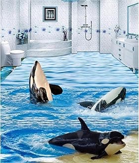 Wall Mural Wallpaper 116 x 83 inch (Width x Height) Custom Photo 3D PVC Flooring self Adhesion The Waves of The Dolphins Decoration Painting 3D Wall murals Wallpaper for Walls 3D