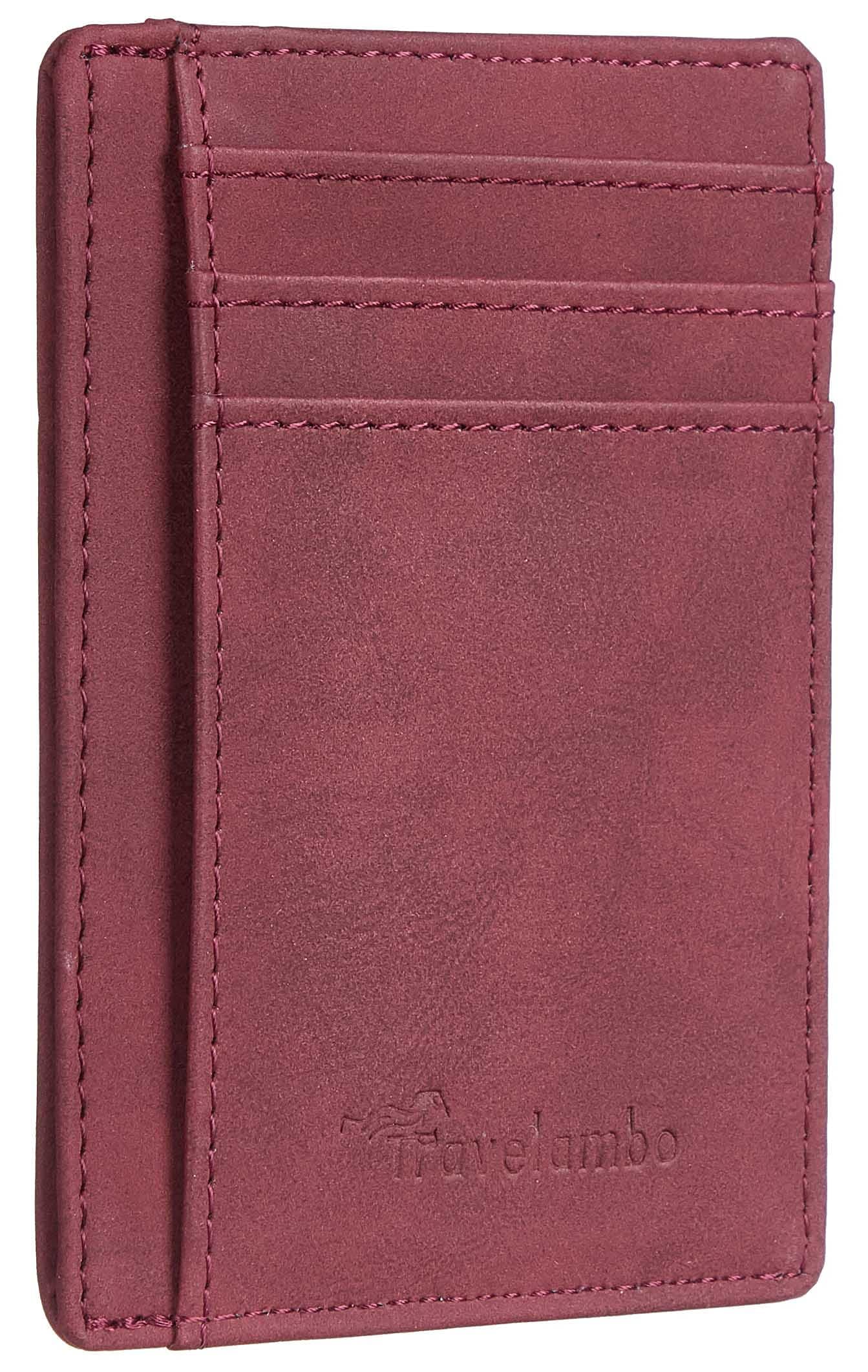 Travelambo Front Pocket Minimalist Leather Slim Wallet RFID Blocking Medium Size(Purple)