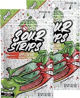 SOUR STRIPS Flavored Sour Candy Strips, Deliciously Sour Chewy Candy Belts, Vegetarian Candies, 2 Pack (Appleberry (2 pack))