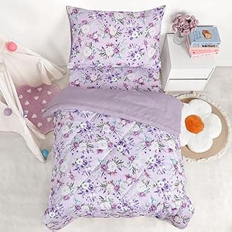 4 Piece Toddler Bedding Set for Girls, Boho Toddler Bed Comforter Set, Ultra Soft & Breathable Kids Bedding Includes Quilted Comforter, Flat Sheet, Fitted Sheet, Pillowcases, Purple