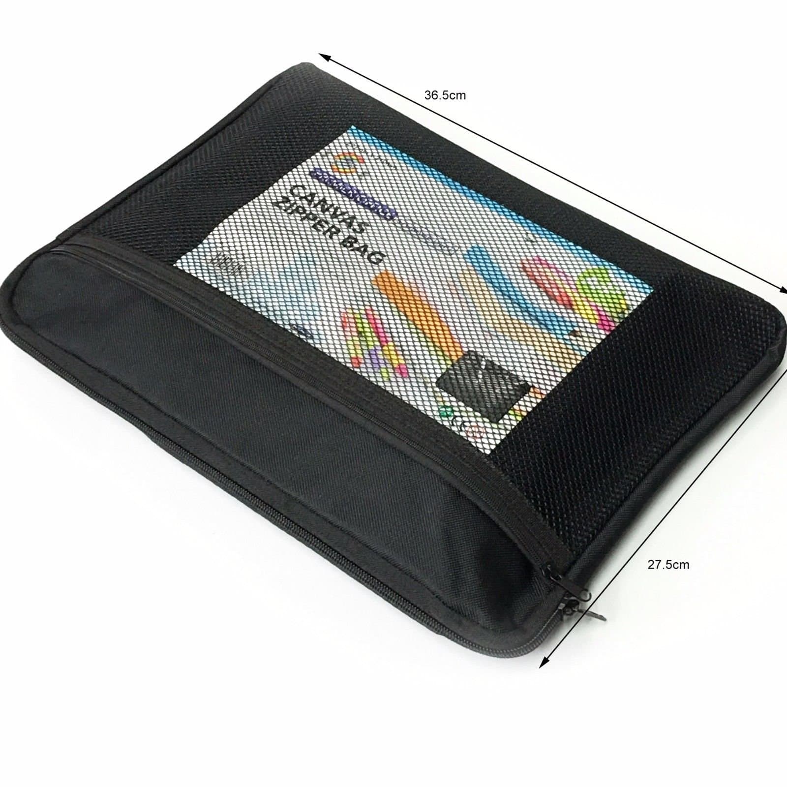 A4 CANVAS TWIN ZIPPER BAG OFFICE DOCUMENTS WALLET FILING HAND BAG - BLACK