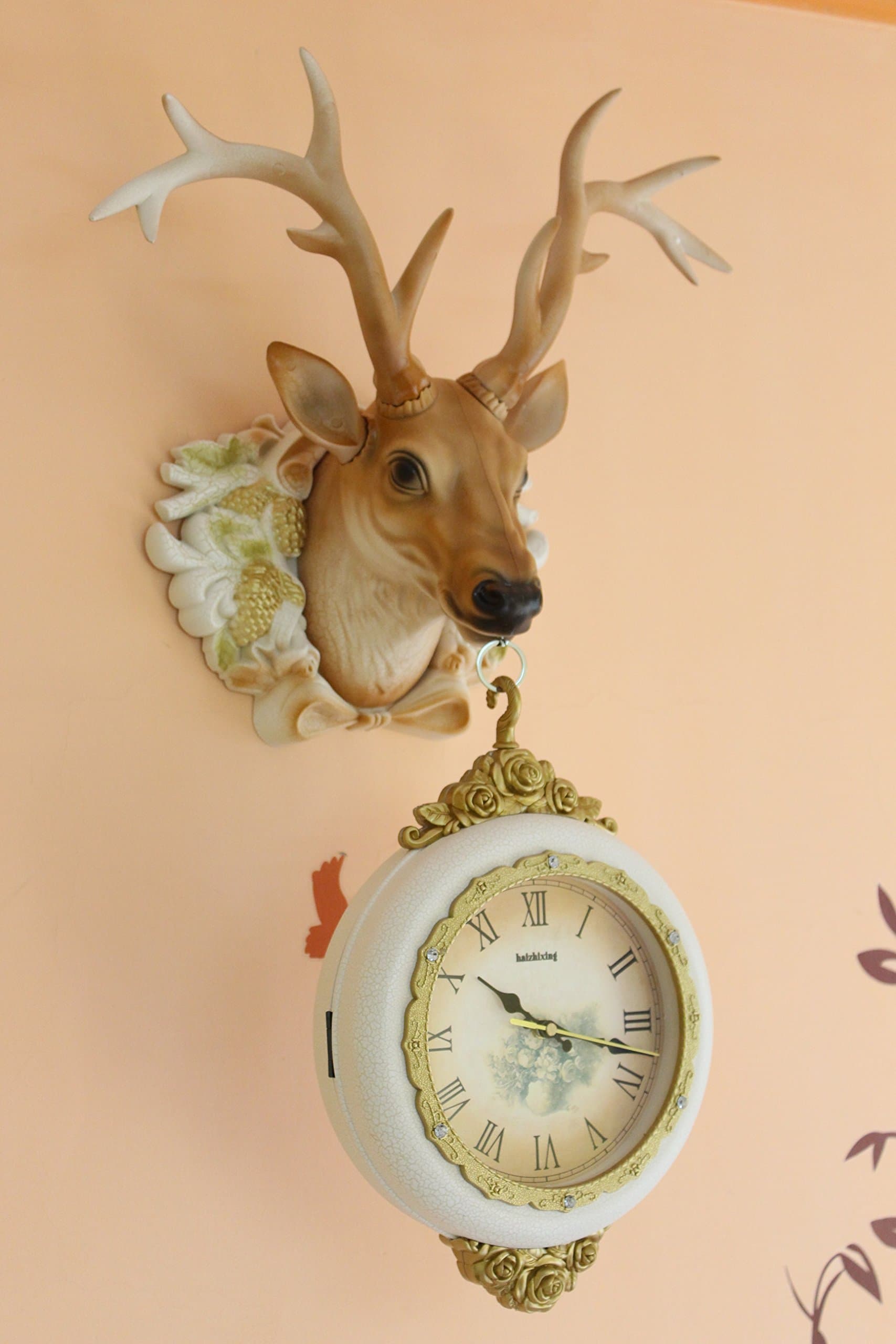 FunkyTradition Plastic Dual-Sided Hanging Reindeer Analog Wall Clock (Multi_7.8 Inch X 17.7 Inch X 29.5 Inch)