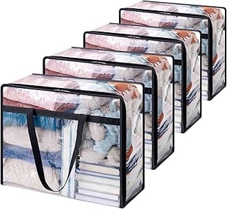 Lifewit Large Capacity Comforter Storage Bag (Set of 4) PVC Zipper Storage Bag Clothes Storage Bag Clothes Storage Bag Transparent Storage Bag Perfect Storage Bag for Sweaters, Blankets, Comforters