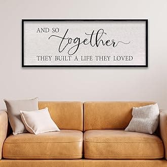 LuZhiQiang And So Together They Built A Life They Loved Farmhouse Wall Decor 40"x15" Rustic Master Bedroom Romantic Sign Large Wood Framed for Above Over Bed Couples Hanging Wall Art (Black)