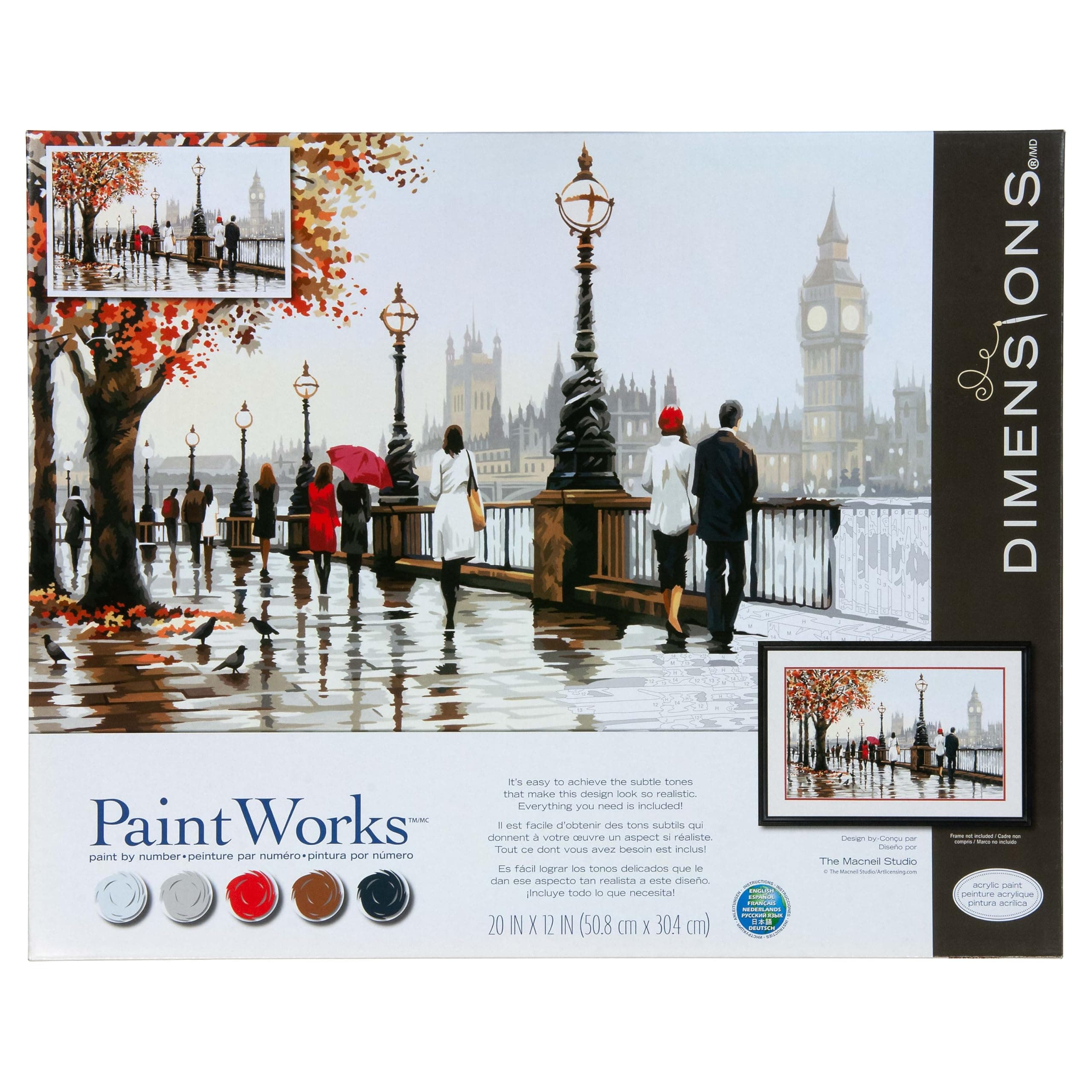 Dimensions 73-91732 PaintWorks Thames View Paint by Number Kit for Adults and Kids, Finished Size 20" x 12", 11pcs
