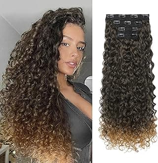 LONAI 4PC Clip in Hair Extensions, 100％ Pure Protein Silk Curly Hair Extension for Women, 26 Inch Long Soft Natural Hair Extensions-Brown to Dirty Blonde