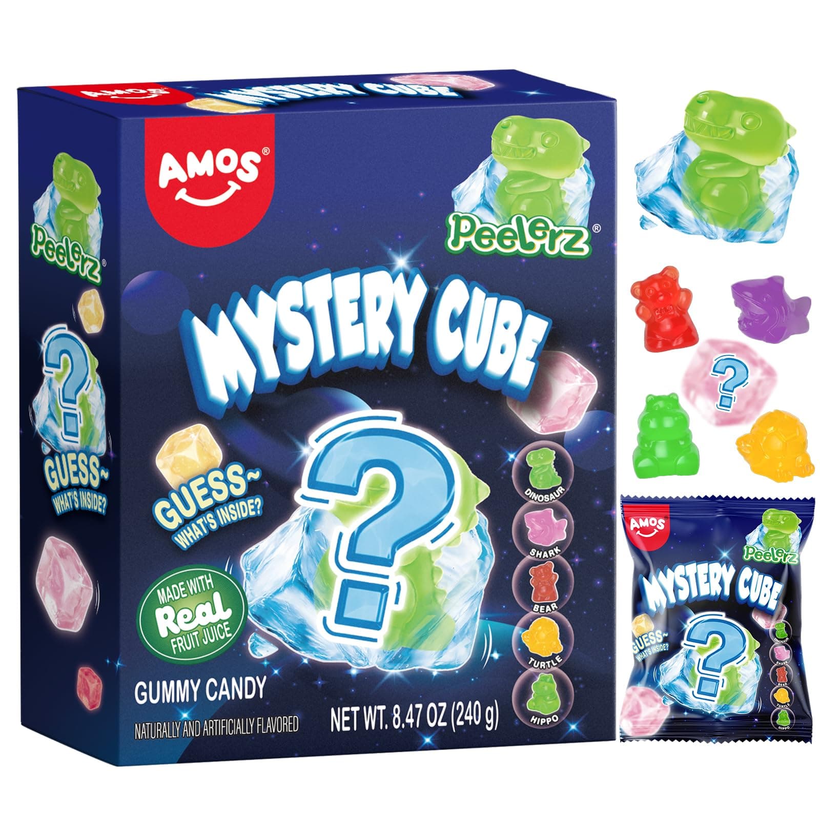 Peelerz Mystery Cube Peelable Gummy Candy 3D Peeling Candy 8.47oz Box with Approximately 10 Pouches Made with Real Fruit Juice