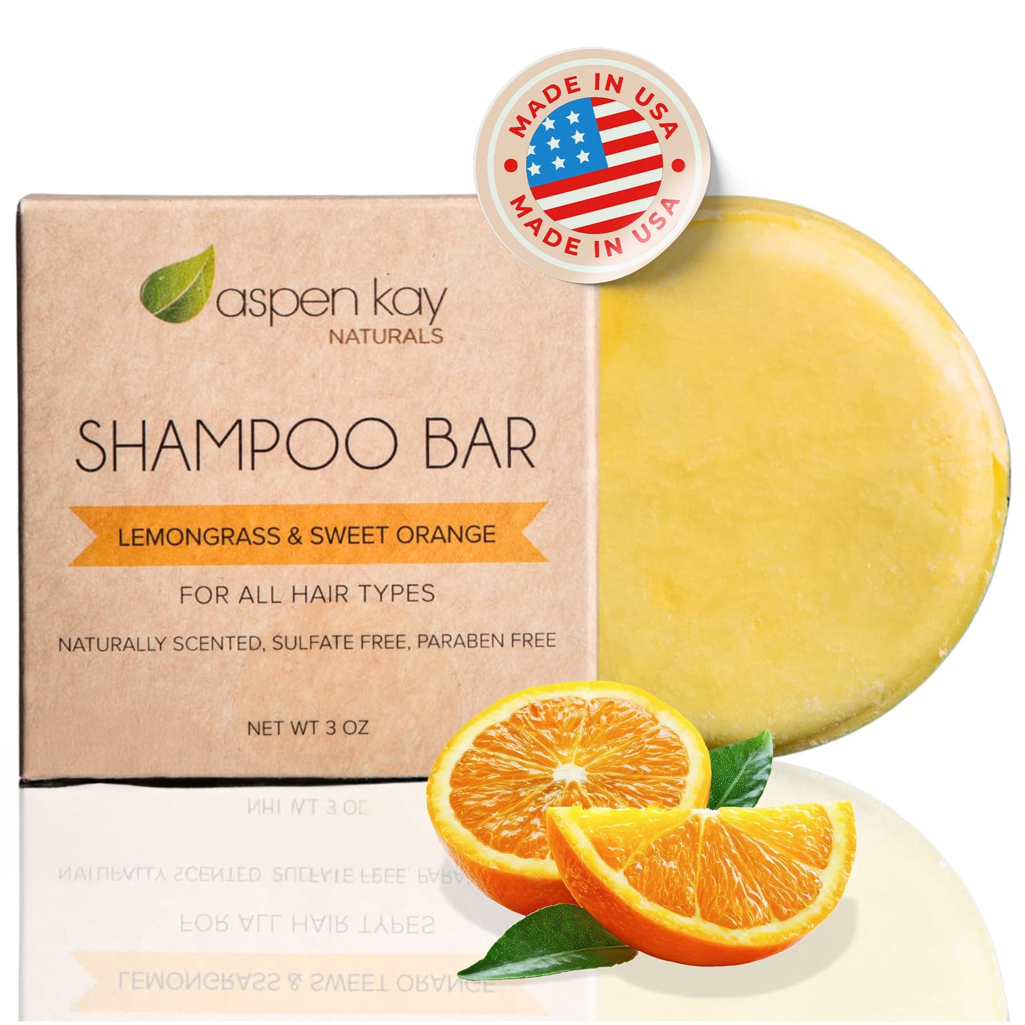 Aspen Kay Naturals Solid Shampoo Bar, Made With & Organic Ingredients, All Hair Types, Sulphate-Free, Cruelty-Free & Vegan 90ml Bar