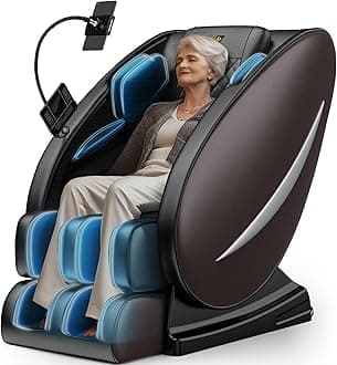 BILITOK Zero Gravity Full Body Massage Chair Recliner with Heat Therapy, Bluetooth Speaker, Air Compression Massage, Foot Roller, Touch Screen, Space-Saving Design, Faux Leather (Brown)