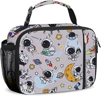 esouler Lunch Box Kids Insulated Lunch Bag for Boys & Girls Durable Children Lunchbox for School with Water Bottle Holder-Astronaut