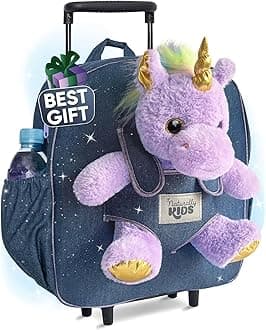 Toddler Luggage for Girls w Unicorn Toys, Kids Rolling Backpack for Girls, Toddler Suitcase, Gifts for 3 4 5 6 Year Old