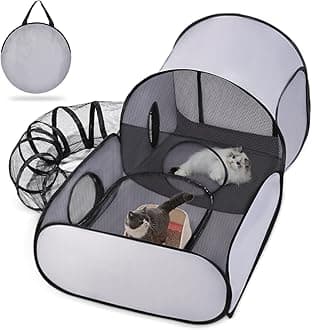 Dog Playpen with Surround Tunnel, Outdoor/Indoor Cat Playpen with Breathable Soft Sides，Cat Enclosure Tent for Small Animals, Portable Cat Tent with Carry Bag (Large)