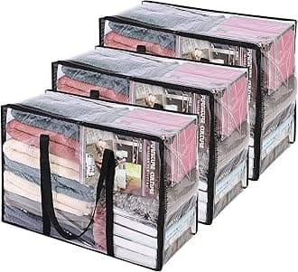 Vieshful Clear Clothes Storage Bag Organizer with Reinforced Handle, 21.6 X 15.7 X 10 in, Vinyl Storage Bag for Comforter, Blanket, Bedding, Duvet, Transparent Moving Totes with Sturdy Zipper, 3 Pack