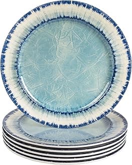AELS Melamine Salad Plates Set of 6, 11 inch Serving Dishes for Indoor and Outdoor Use, Dishwasher Safe, Lightweight Unbreakable, BPA Free, Light Blue