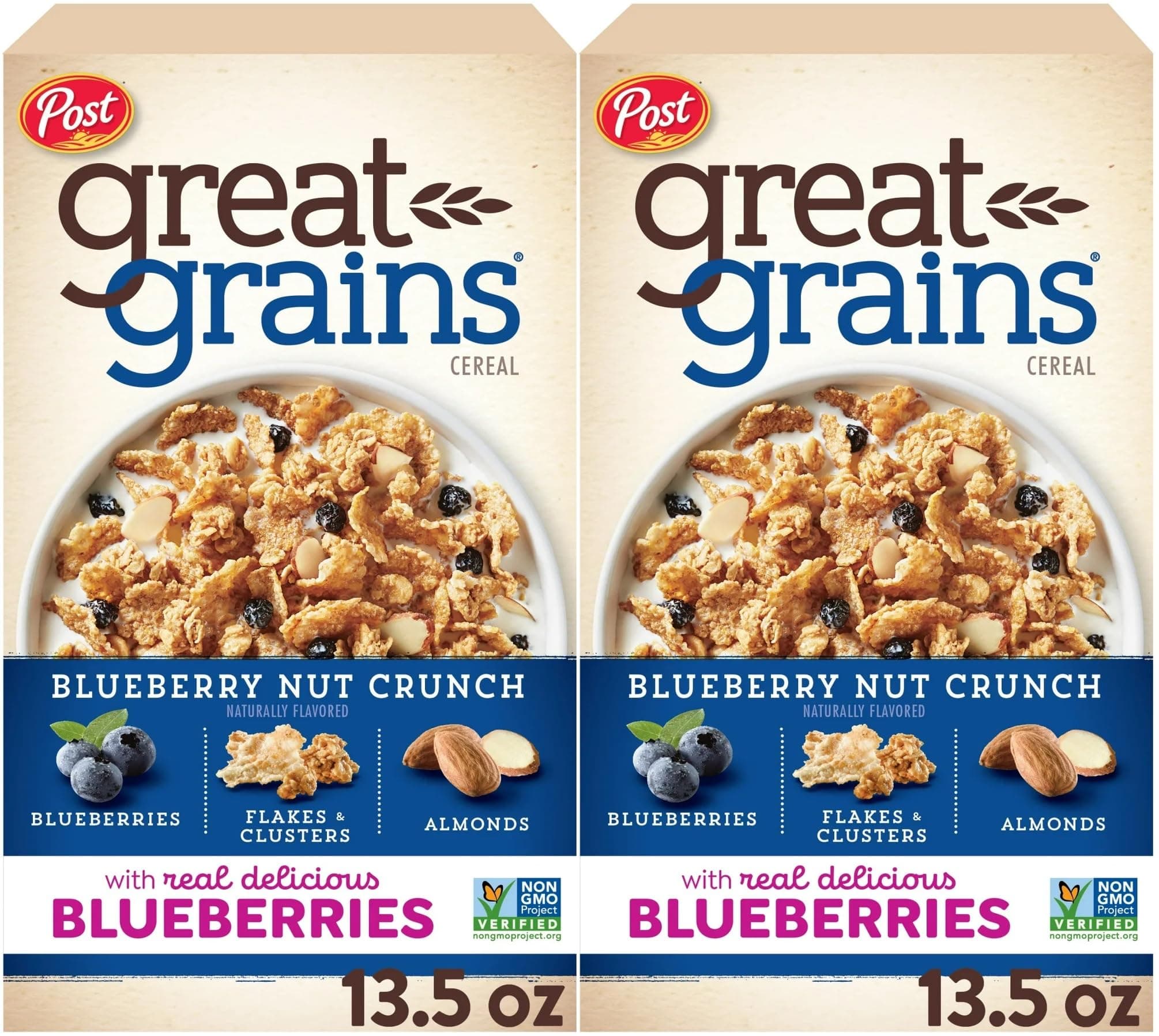 Post Great Grains Blueberry Morning Cereal, 13.5 Oz. Box (2 Pack)