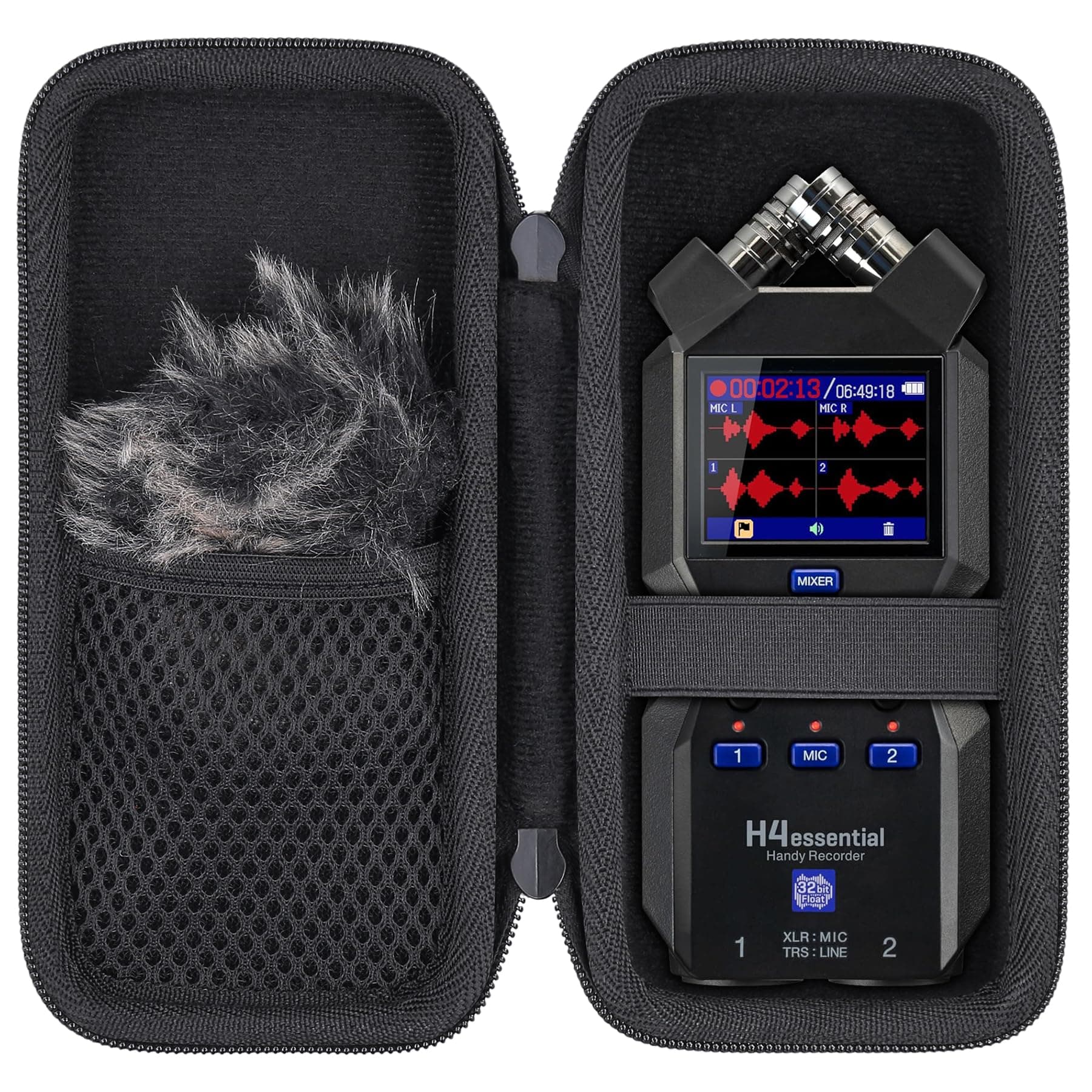 Aenllosi Hard Carrying Case Compatible with Zoom H4essential 32-Bit Handy Recorder,Mesh Bag Holds for Zoom Sound Recorder Windscreen Muff(Black,Case Only)