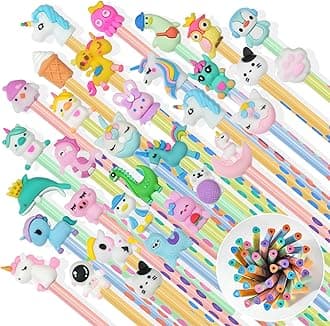 AUAUY Pencils #2 HB, Number 2 Pencils with Eraser, 36PCS Wood-Cased Pencils with 36PCS Cuten Pencil Top Erasers Cute Pencils Graphite Pencils Sketch Gift Pencils for Kids, Adults, School, Office
