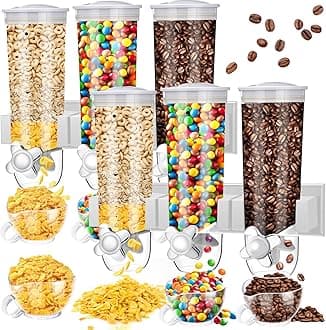 Nitial 2 Pieces Cereal Dispenser Wall Mounted 4.5L Triple Candy Machine Grain Dispenser with Cup Triple Dry Food Snack Wall Mount Cereal Storage Container for Kitchen Food Store Coffee Store (White)
