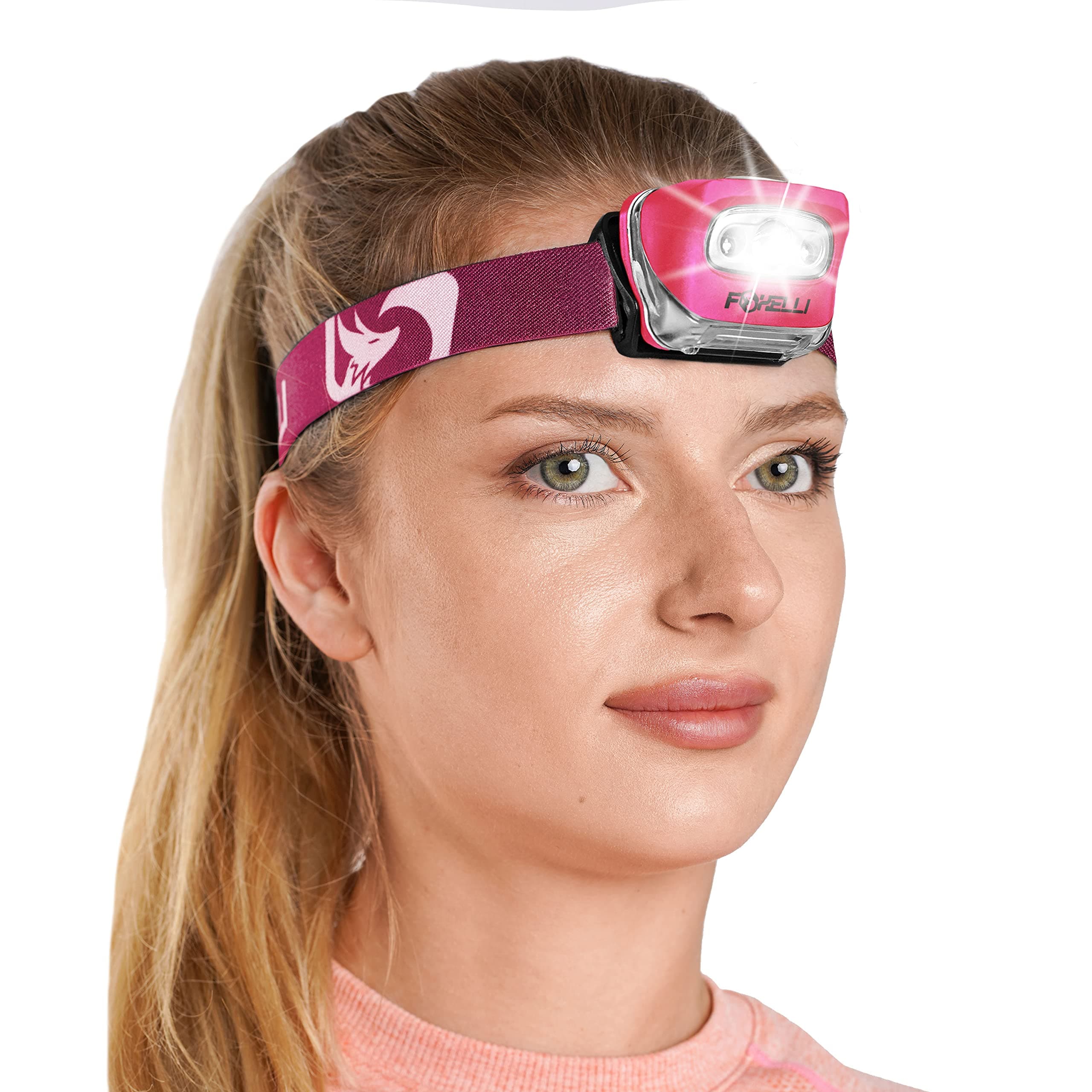 Foxelli LED Headlamp Flashlight for Adults & Kids, Running, Camping, Hiking Head Lamp with White & Red Light, Comfortable Headband, Lightweight & Waterproof, 3 AAA Batteries