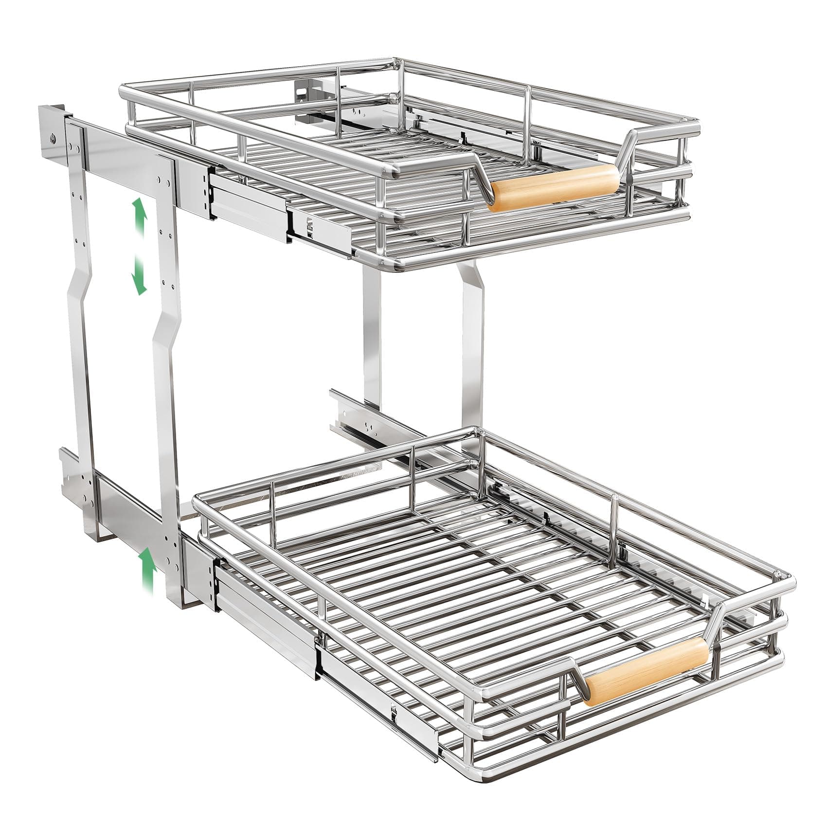 Pull out Cabinet Organizer, 2 Tiers 15"W X 21"D, Heavy Duty Smooth Sliding Under Cabinet Shelves for Pots and Pans, Full-Extension Roll out Drawers, Slide out Organization for Home Kitchen Pantry