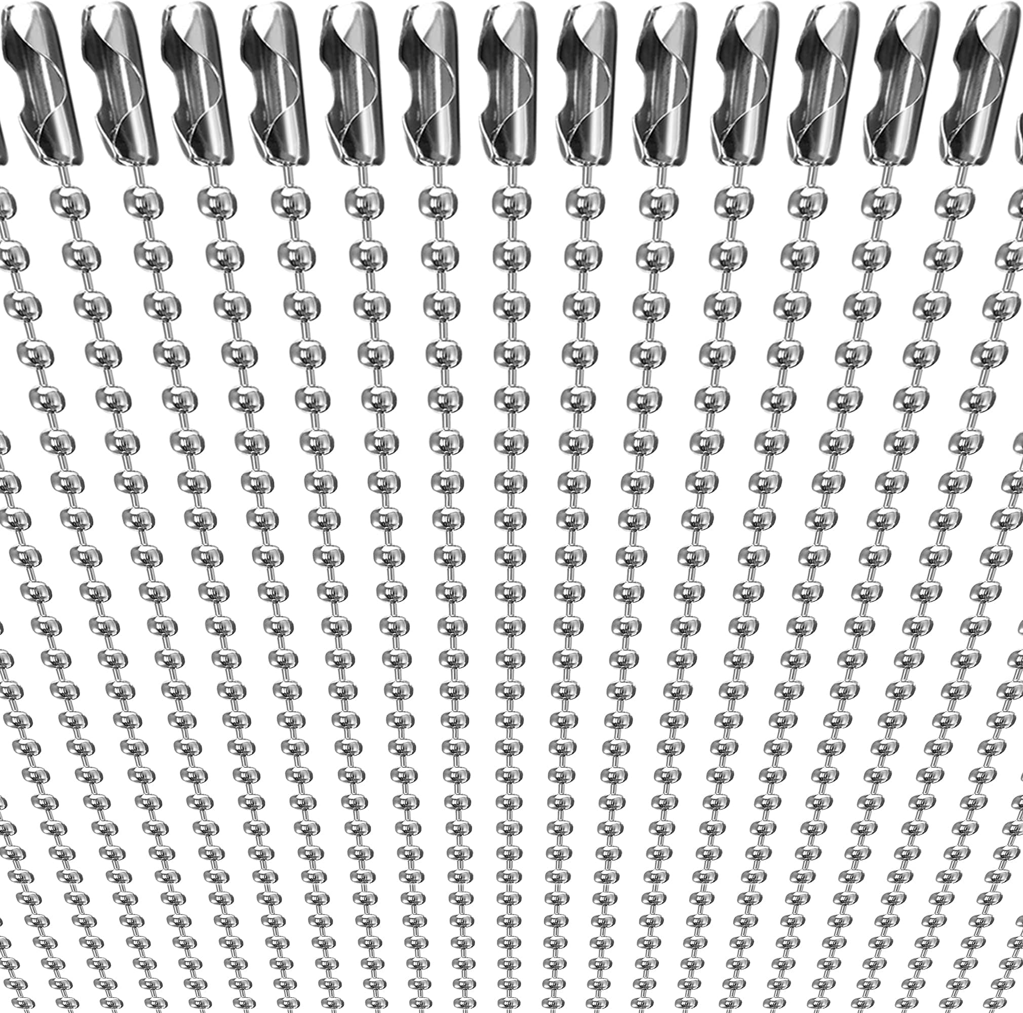 50-Pack Dog Tag Chain Ball Chain Necklace Bulk, Beaded Necklace Chains for Jewelry Making DIY Crafts, Military Blank Dog Tag Necklace for Men, Silver Nickel Plated Metal 24" Long 2.4mm Ball Bead Chain