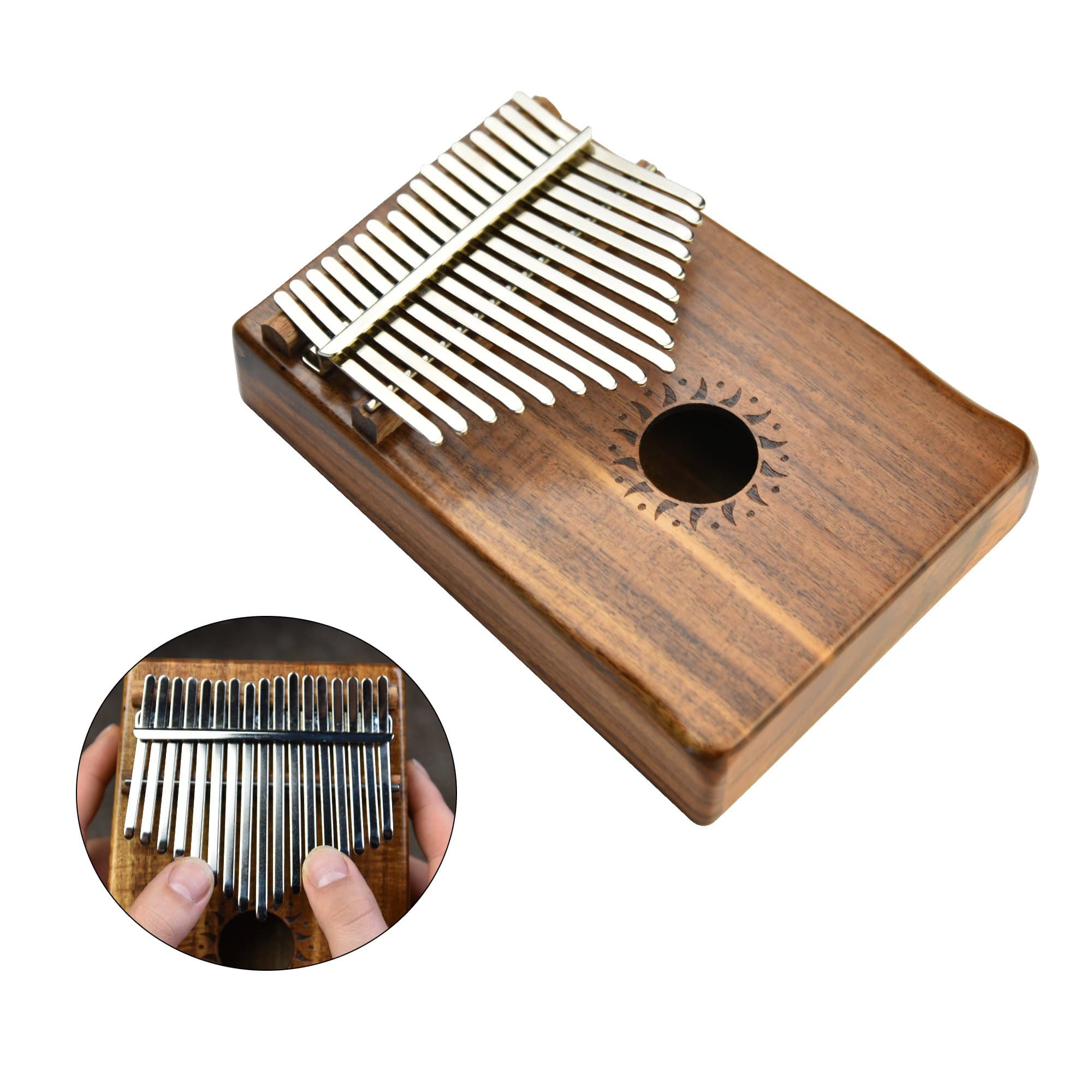 17 Key Kalimba Thumb Piano Mbira with Solid Koa Wood and Mineral Steel Keys (Includes Tuning Hammer, Music Book, Instructions, and Cloth Carrying Bag)