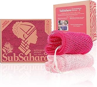 Authentic African Net Sponge - 2 Pack Exfoliating Bath & Shower Loofah Sponge for Body & Face, Gentle Scrubber for All Skin Types, Travel, Durable (Dark Pink & Light Pink)