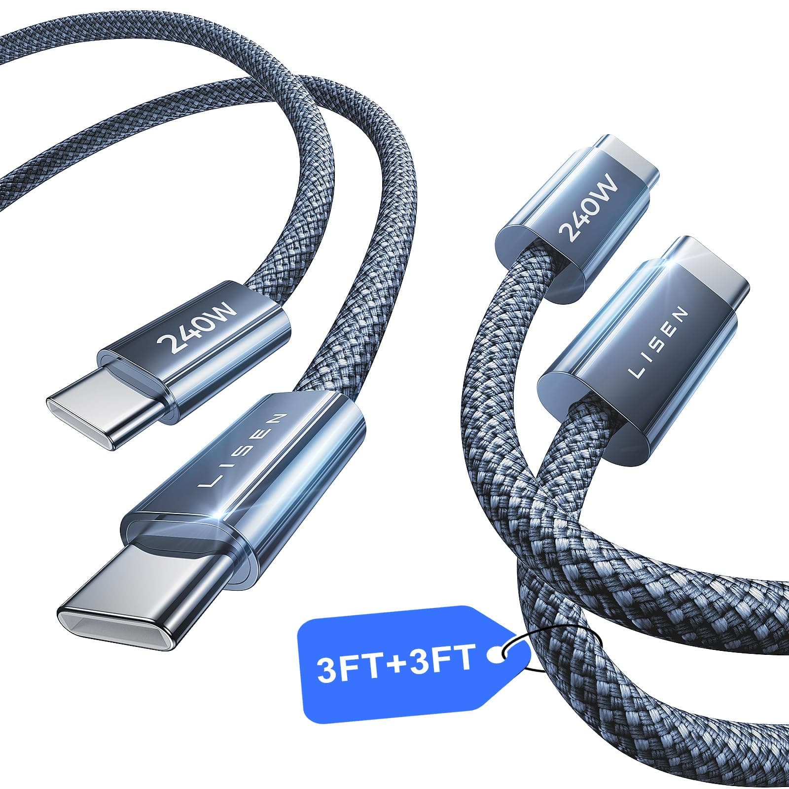 LISEN USB C to USB C Cable, 240W C to C Cable Fast Charging [3.3FT, 2 Pack] Type C Charger Fast Charging USBC to USBC Cable for iPhone 17 16 15 Pro Max iPad MacBook Neo Air Pro Samsung S26 S25 Ultra