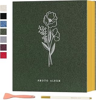 Lanpn Self Adhesive Photo Album Scrapbook 80 Pages, Linen Photos Albums DIY Sticky Magnetic Pages holds 6x4 7x5 A4 A5 Picture for Family Wedding Birthday (Large-40 Sheets/80 Pages, Green)