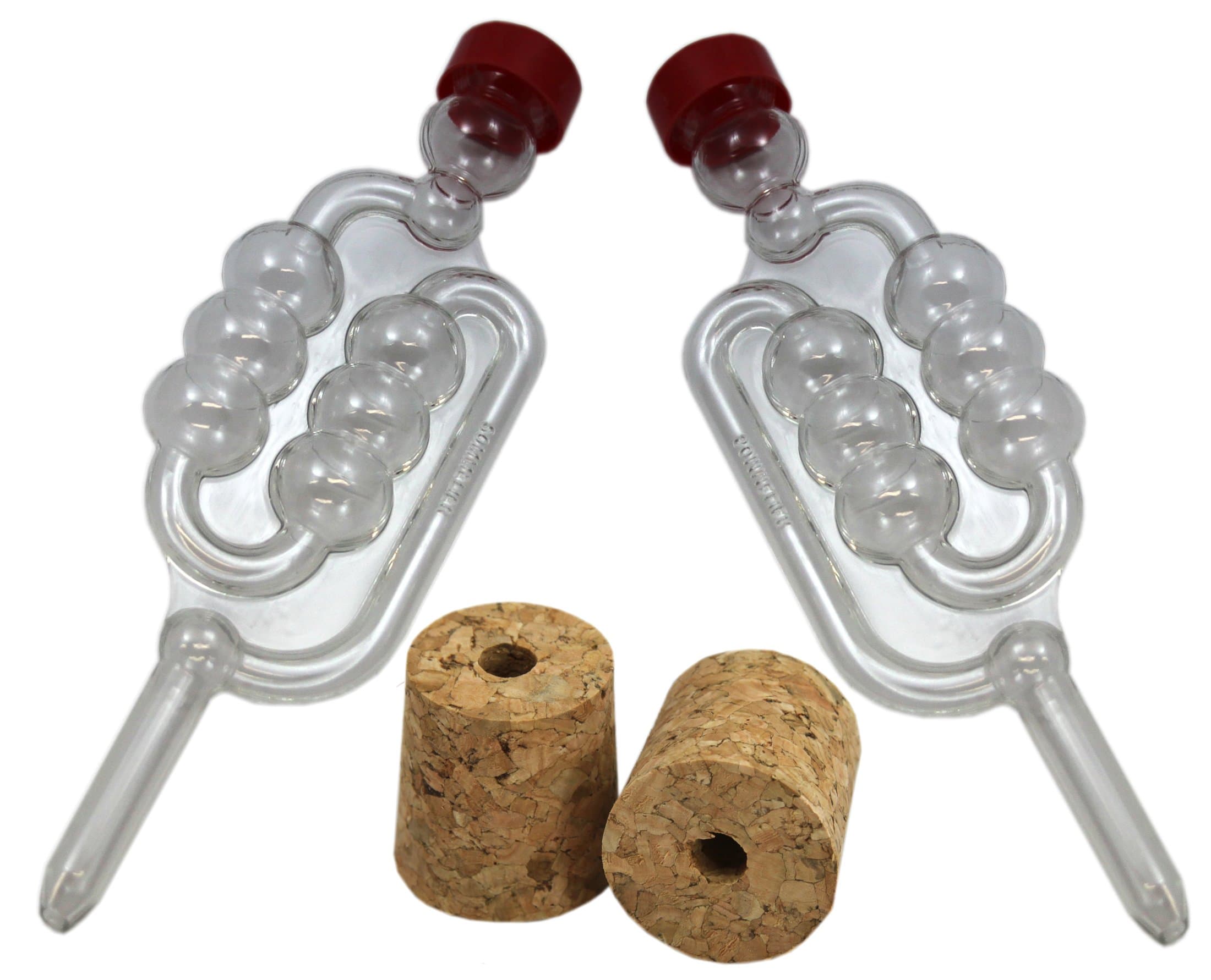 2 x Bubbler Airlocks with Cork Bungs for Homebrew