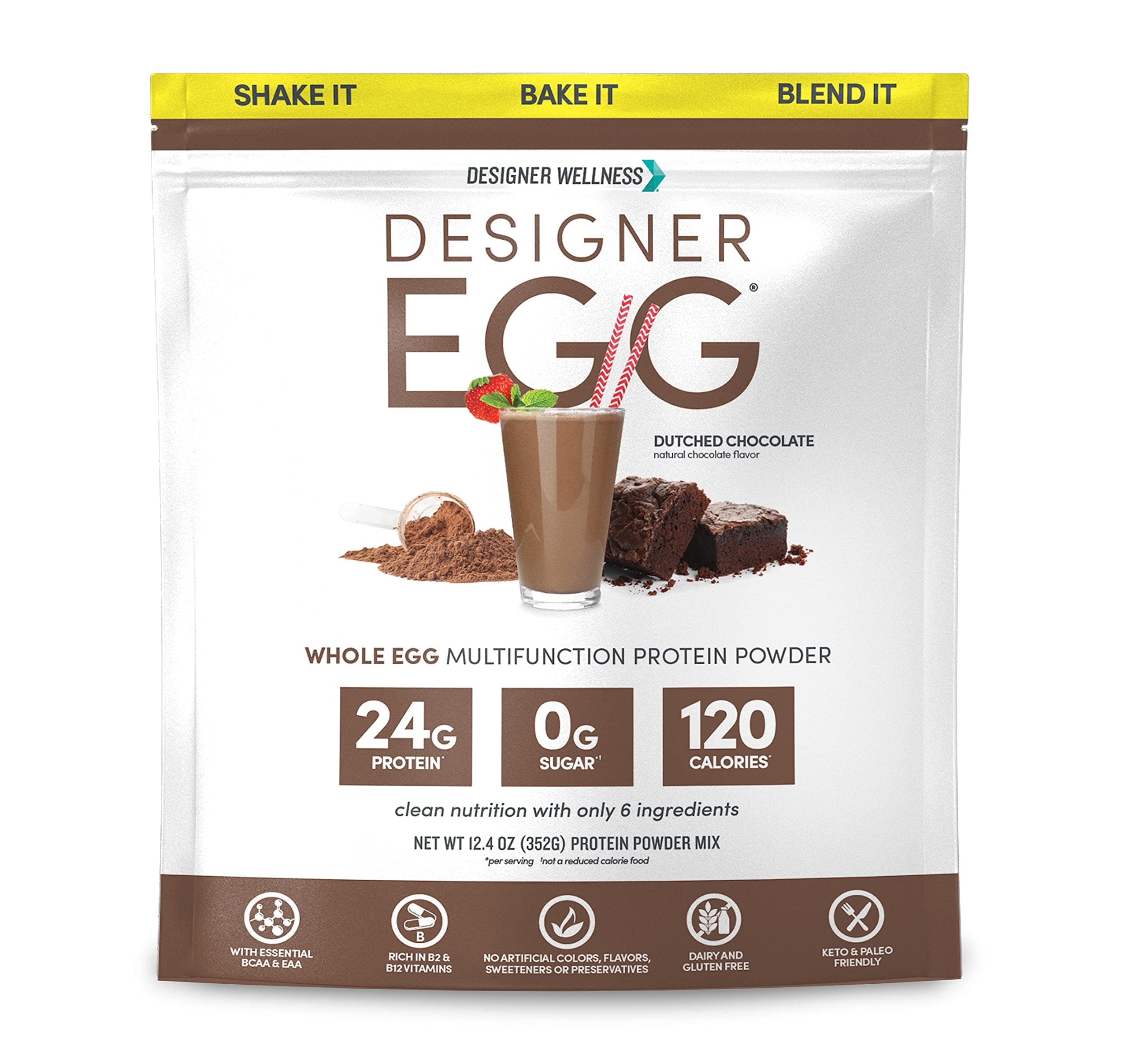 Designer Egg, Natural Egg Yolk & White Protein Powder, Keto and Paleo Friendly, Low Calorie, Less Fat and Cholesterol, Dutch Chocolate, 12.4 Ounce