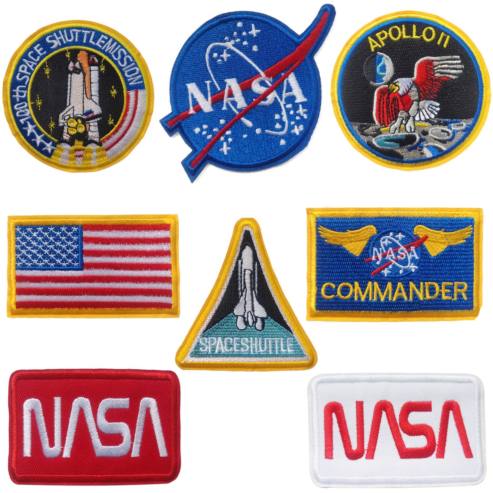 Apollo Space Shuttle Patches - NASA US Flag Patches (8 Pieces) for Hats, Jackets, Shirts, Vests, Shoes, Jeans