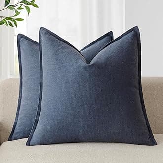 Pack of 2, Decorative Linen Soild Throw Pillow Covers Soft Accent Square Cushion Case Boho Farmhouse Pillowcase for Chair Couch Sofa Bedroom Living Room Home Decor 24 x 24 Inch Navy Blue