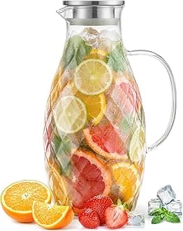 Glass Pitcher with Lid and Spout - 3 Liter / 100 oz, Borosilicate Glass w/Handle - Carafe for Hot/Cold Beverages - Water Jug - Iced Tea Pitcher - Juice Server - by PJC-Kitchen