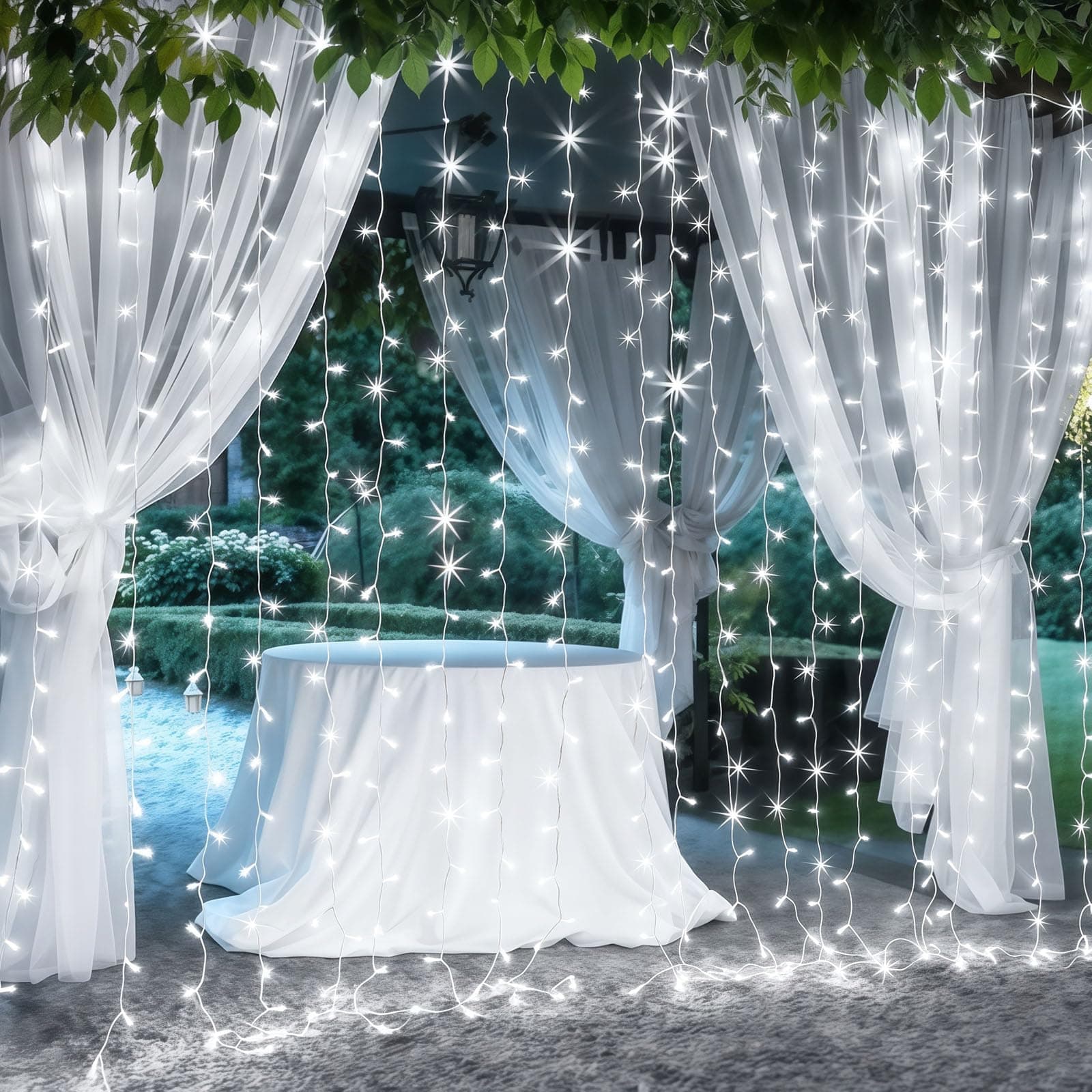 Brightown Window Curtain Lights, 600 Led 20 Feet Dimmable with Remote to Set 8 Lighting Modes and Timer, Fairy Led Lights for Bedroom Wall Wedding Decorate String Lights, Pure White, No Curtain