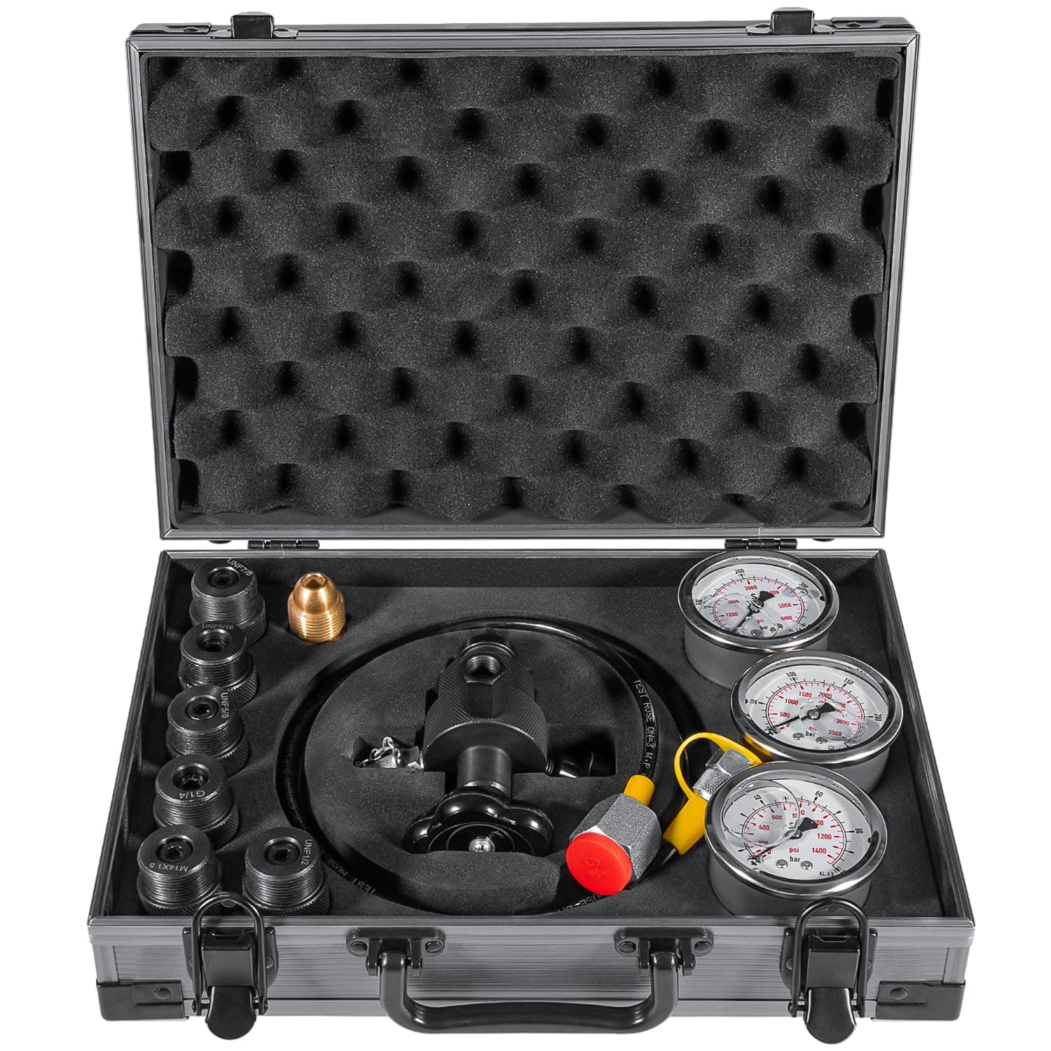 GK-01 Hydraulic Accumulator Nitrogen Charging System Nitrogen Fill Kit Pressure Test Gauge Kit Gas Charging Tool 3 Gauge 7 Couplings Gas Hose Main Valve CGA580 Adapter 100/250/400Bar 1500/4000/6000PSI