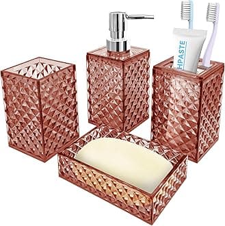 Bathroom Accessory Set, 4 PCS Light Pink Bathroom Accessories Set, Soap Dispenser and Toothbrush Holder Set, Soap Dish and Mouthwash Cup, Boho Bathroom Decor, Bathroom Sets Accessories