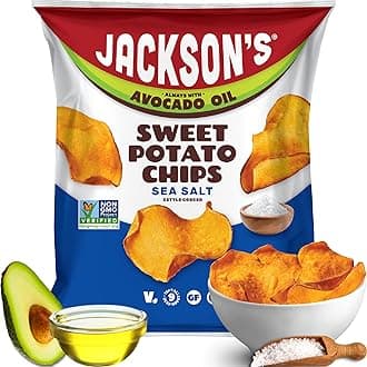 Jackson’s Sweet Potato Kettle Chips with Sea Salt made with Premium Avocado Oil (1 oz, Pack of 15) - Allergen-friendly, Gluten Free, Peanut Free, Vegan, Paleo Friendly - Shark Tank Product