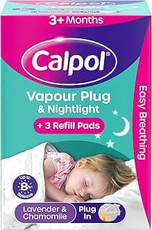 Calpol Vapour Plug and Nightlight for 3+ Months Infants (1 Plug & 3 Refills), Soothing Calpol Lavender & Chamomile Vapour with Soft Orange Nightlight for Easy Breathing for up to 8 Hours