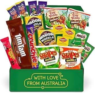 Australian Snack Box with Tim Tams, Cadbury, Cherry Ripe, Authentic Aussie Snacks and Candy, Great Gift from Australia