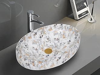 REMANENCE Wash Basin Countertop | Tabletop Ceramic Bathroom Sink | Wash Basin Over Counter | Ceramic Wash Basin (Designer White Gold)