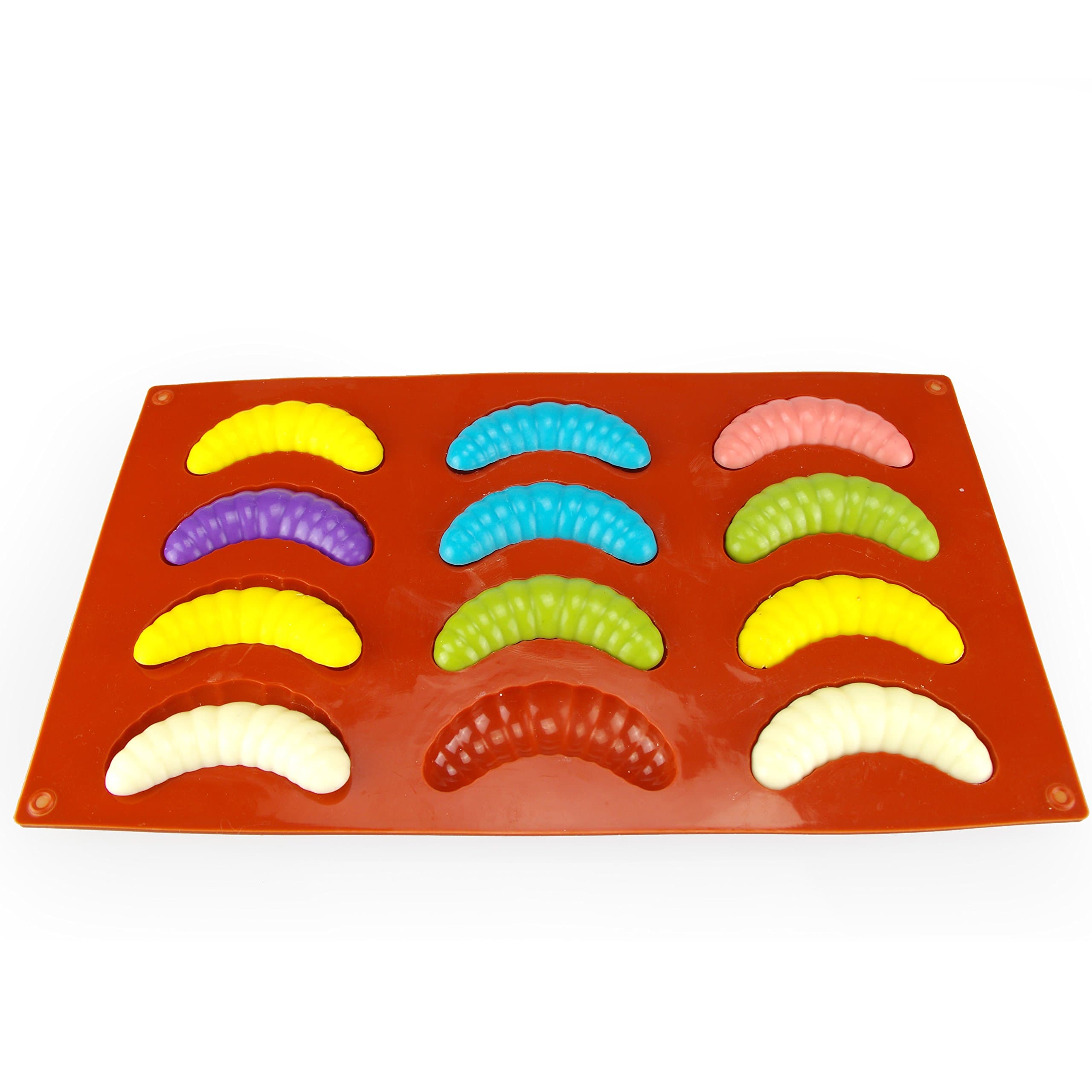 MIREN 12-Cavity Caterpillar Shape Non Stick Silicone Mold For Making Cake, Cookie, Chocolate, Pastry, Candies, Ice Cube, Soap, Candle and More