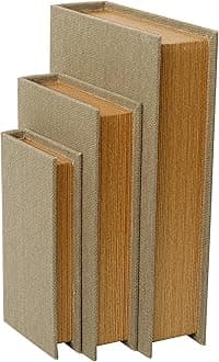 Decorative Book Boxes Set of 3 – Modern Faux Linen & Wood Hidden Storage for Coffee Table – Stackable Fake Books for Shelf Decor, Remote Control & Jewelry Organizer (Warm Taupe)