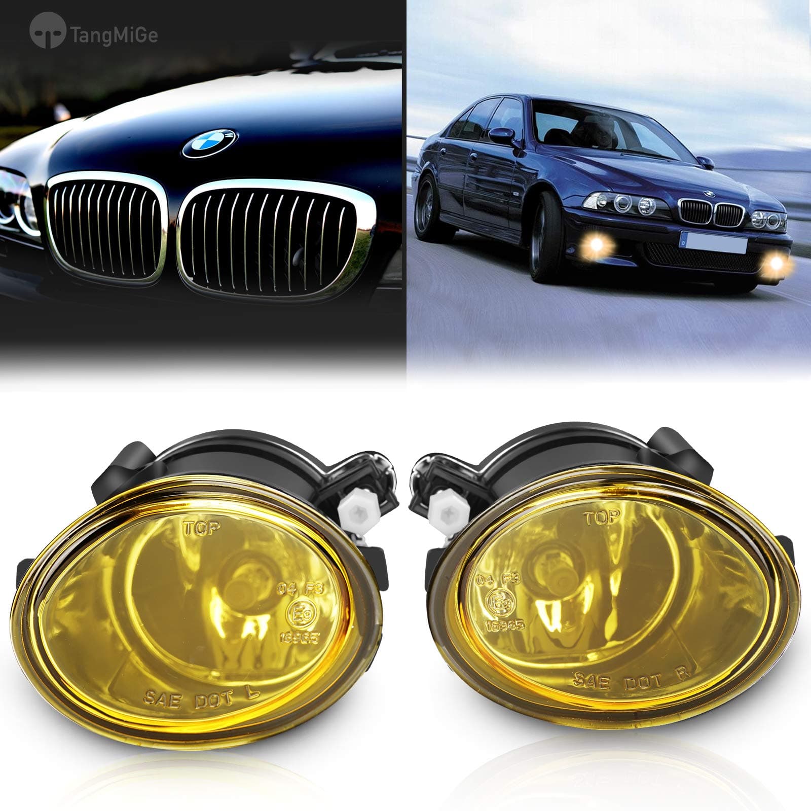 Fog Lights Lamps for 2000-2006 BMW (E46 M3 E39 M5) / 3 Series (320i 323i 325i 325xi 330i 330xi Sedan w/Sport Package, 325i 325xi Wagon w/Sport Package) Premium Assembly, 1 Pair, Yellow Lens