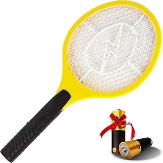 ASISNAI Bug Zapper 18" Electric Fly & Mosquito Swatter Racket - Outdoor/Indoor Killer for Flies, Battery-Operated Tennis Killing Zap, 3000 Volts Electronic Catcher, 2 AA Batteries Included - Yellow